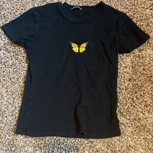 Brandy Melville Black Tee with Yellow Butterfly